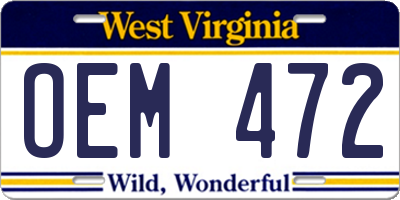 WV license plate OEM472