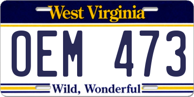 WV license plate OEM473