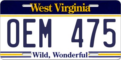 WV license plate OEM475