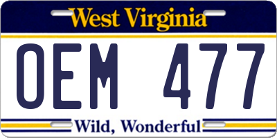 WV license plate OEM477