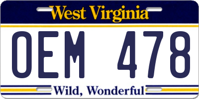 WV license plate OEM478