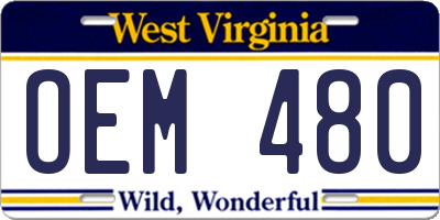 WV license plate OEM480