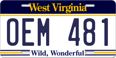 WV license plate OEM481
