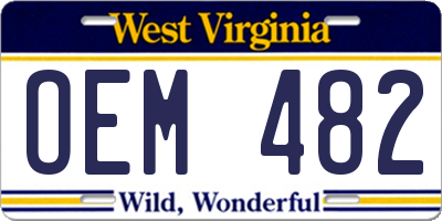 WV license plate OEM482