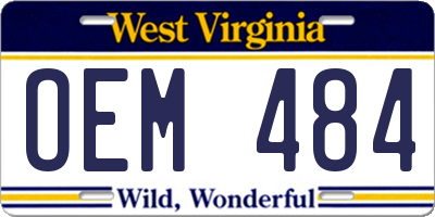 WV license plate OEM484