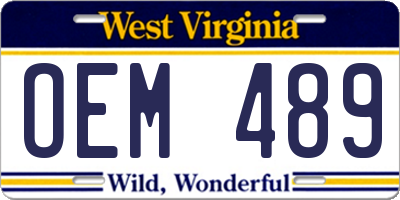 WV license plate OEM489