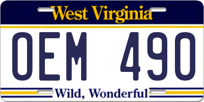 WV license plate OEM490