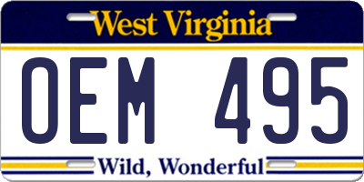 WV license plate OEM495