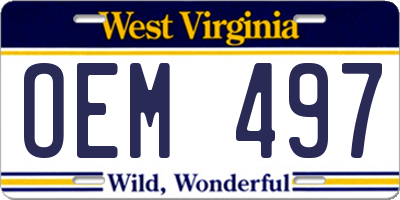 WV license plate OEM497
