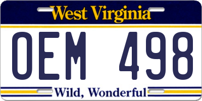 WV license plate OEM498