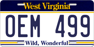 WV license plate OEM499