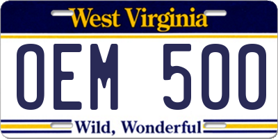 WV license plate OEM500