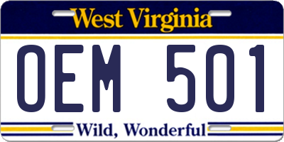 WV license plate OEM501