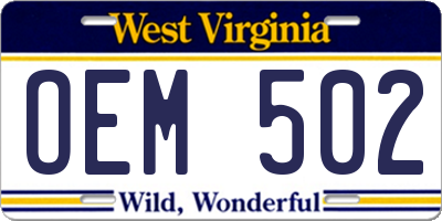 WV license plate OEM502