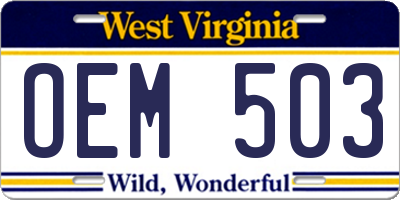 WV license plate OEM503
