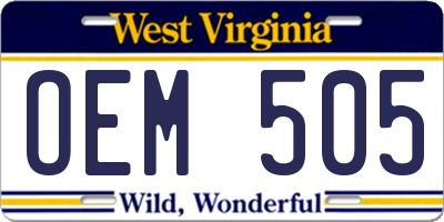 WV license plate OEM505