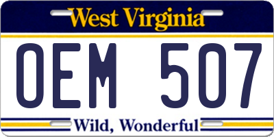 WV license plate OEM507