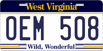 WV license plate OEM508