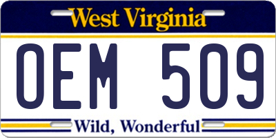 WV license plate OEM509