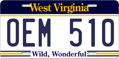 WV license plate OEM510