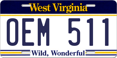 WV license plate OEM511