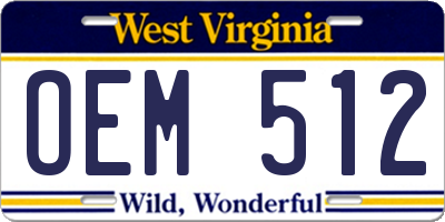 WV license plate OEM512