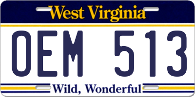 WV license plate OEM513