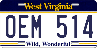 WV license plate OEM514