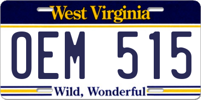 WV license plate OEM515
