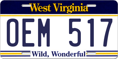 WV license plate OEM517