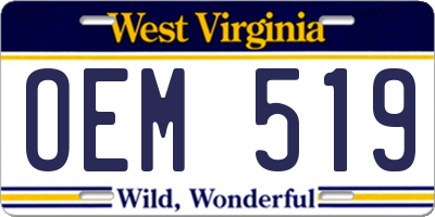 WV license plate OEM519