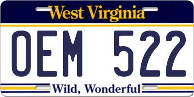 WV license plate OEM522