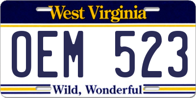 WV license plate OEM523