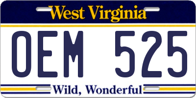 WV license plate OEM525