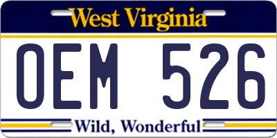 WV license plate OEM526