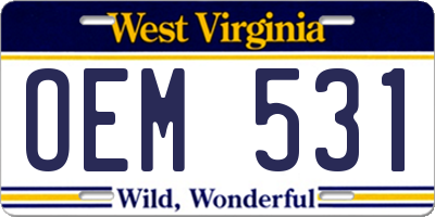 WV license plate OEM531