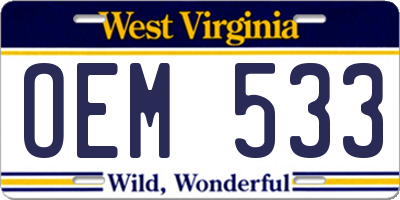 WV license plate OEM533