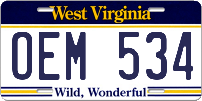 WV license plate OEM534