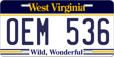 WV license plate OEM536