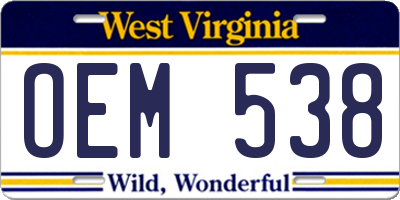 WV license plate OEM538