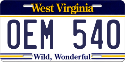 WV license plate OEM540