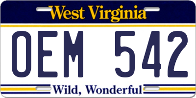 WV license plate OEM542