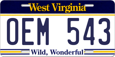 WV license plate OEM543