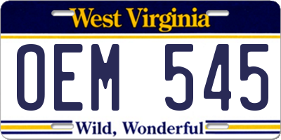 WV license plate OEM545
