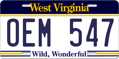 WV license plate OEM547