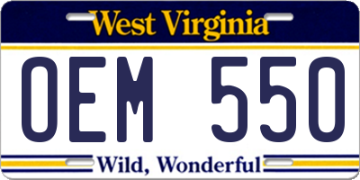 WV license plate OEM550