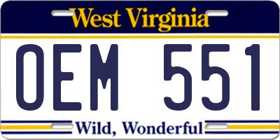 WV license plate OEM551