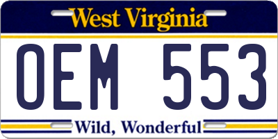WV license plate OEM553