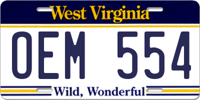 WV license plate OEM554