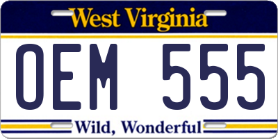 WV license plate OEM555